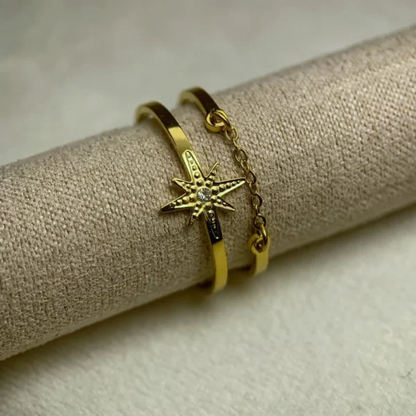 bague ajustable deux étages avec étoile et chaînette